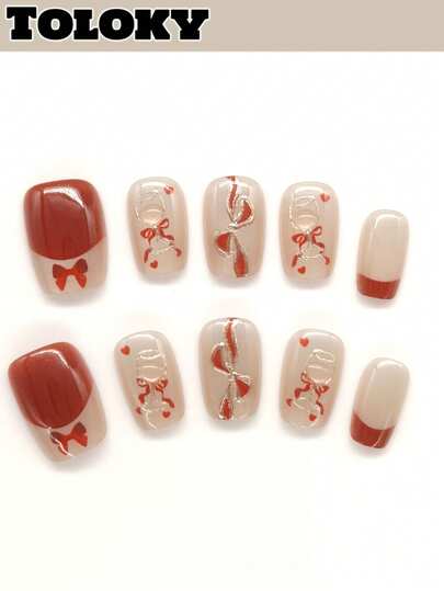 10pcs Handmade Press On Nails Short Nails Square Nails Tips Red Bows Cute Hand-Painted With 3pcs Nail Art Tools Nail Glue Nail Supplies Fake Nails For Women And Girls To Party Travel Daily School Polka Dots Hand-Painted Press On Nail Charms Press On Nails Short Fake Nails Nail Accessoriesnail Art
