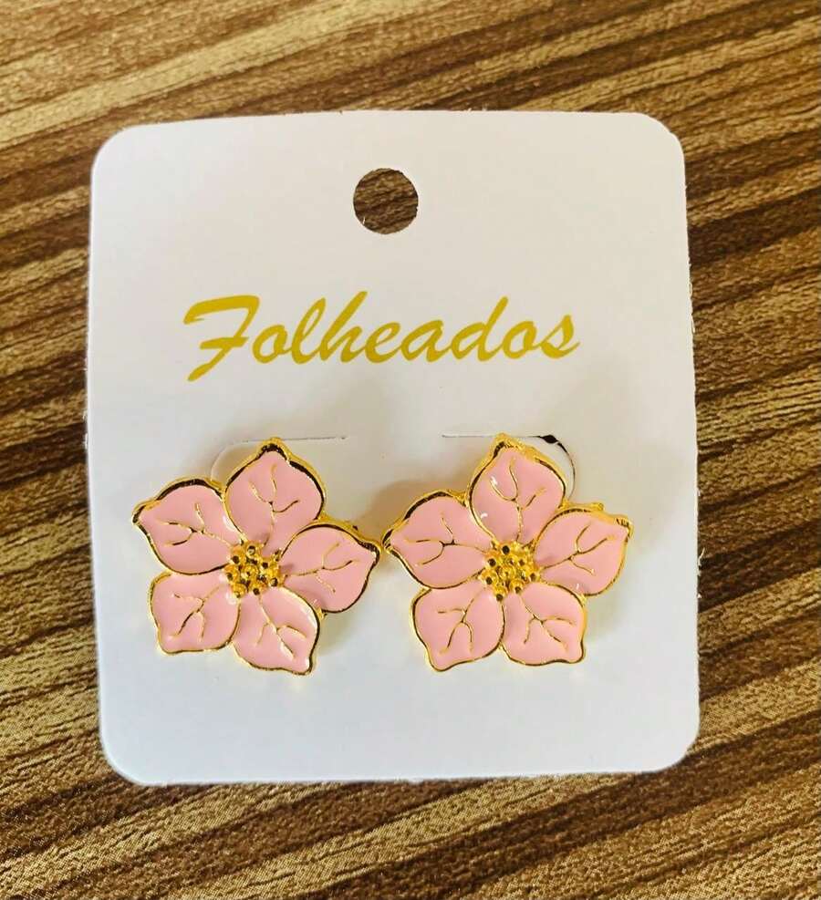 Enameled 5-Petal Flower Earring - 淺粉色 - 查看 1