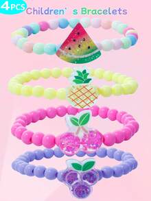 4pcs/Set Colorful Fruit Beaded Bracelet Set, Jewelry For Girls Party Favor, Random Color - Multicolor - View 7
