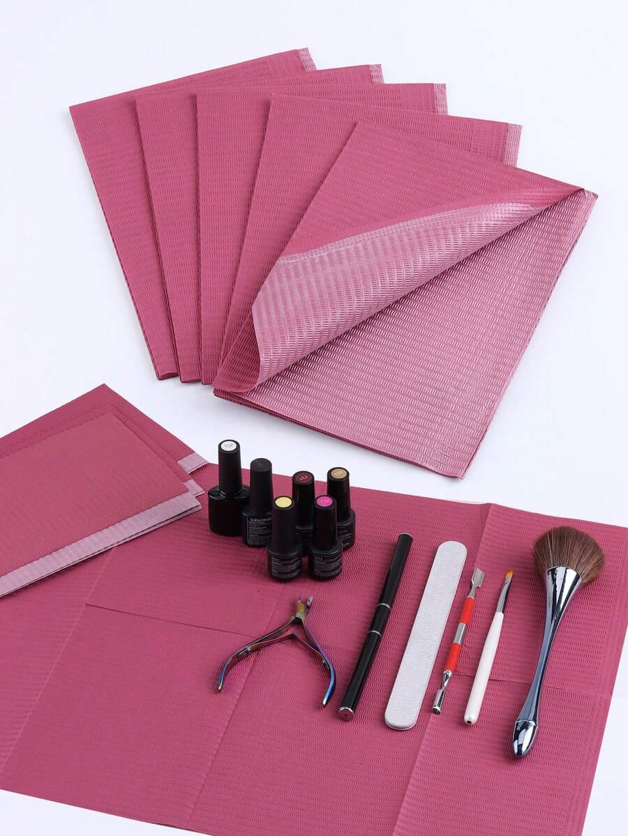 10/100片装防水美甲贴纸，三层可折叠一次性美甲练习垫，美甲沙龙专用（多种颜色可选） - 彩色 - 查看 1