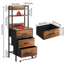 Tomnk 3 Drawers Tall Nightstand With Charging Station, 41 Inch Led Night Stand With U-S-B Port & Socket, 3 PU Finished Fabric Storage Drawers, Office, Bed Side Table & Bookshelf In One, Black/White/Rustic Brown - 美規B型插(110-127V) - 查看 4
