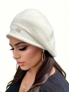 1 件，女士弹力羊毛便帽，柔软舒适的腈纶针织帽，适合秋冬季