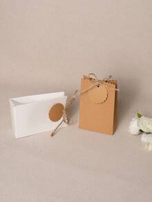 10/20pcs Retro Kraft Paper Bag With Ribbon And Tag, Gift Packaging Box For Wedding Birthday Favor, Christmas Party, Mother's Day, Graduation Gifts, Valentine Day, Party Decor (Paper Box + Tag + Hemp Rope)