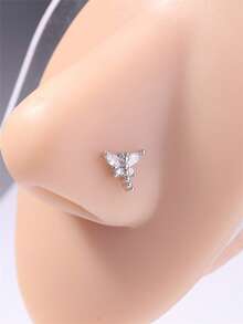 1PC/4PCS Butterfly And Flower L-Shaped Nose Studs – Sparkly CZ Nose Pins Piercing Jewelry For Women Girls Daily Wear