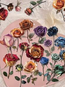 50 buc/pachet autocolante decorative PET cu trandafiri uscați, plante vintage, flori, consumabile pentru scrapbooking