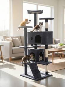DOPINMIN 54in Cat Tree Tower For Indoor Cats,Multi-Level Furniture Activity Center With Scratching Posts Stand House - Ashy - View 3