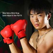 Adults Kids Professional Boxing Gloves PU Leather Training Gloves For Muay Thai Karate Sparring Punching Bag Training Men Gifts - 成人黑色 - 查看 4