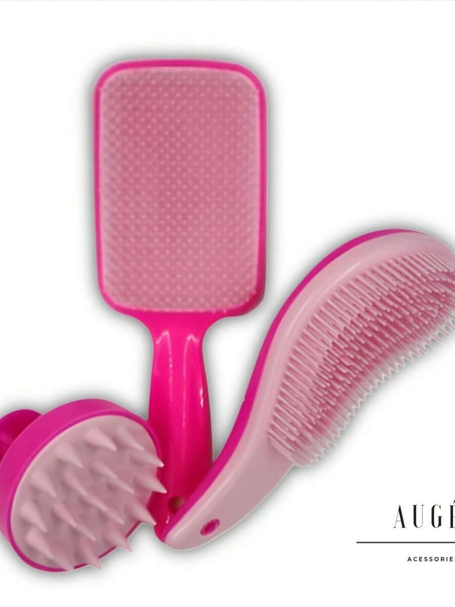 TRIO Brush Kit: Flex Racket, Magic Brush And Silicone Hair Massager Brush - 玫紅色 - 查看 1