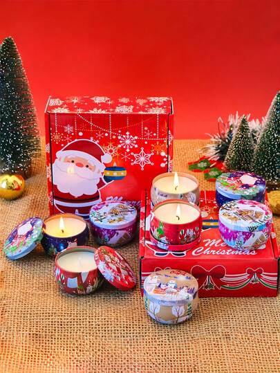 4 pezzi/6 pezzi/12 pezzi Candele in barattolo di ferro per incenso natalizio, set di candele, deodorante per ambienti, perfetto come regalo per famiglia e amici. Confezione regalo per aromaterapia, decorazioni natalizie, regali di Natale, San Valentino/Capodanno/Natale, set di candele con motivo di Babbo Natale per decorazione della casa e della stanza