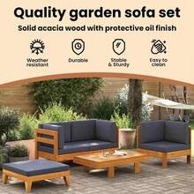 vidaXL Outdoor Solid Acacia Wood Sofa Set With Cushions - Dark Grey - View 8
