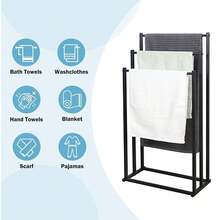 Black/White 3 Tier Free Standing Towel Rail Stand Unit Rack Storage Bathroom - Black - View 8