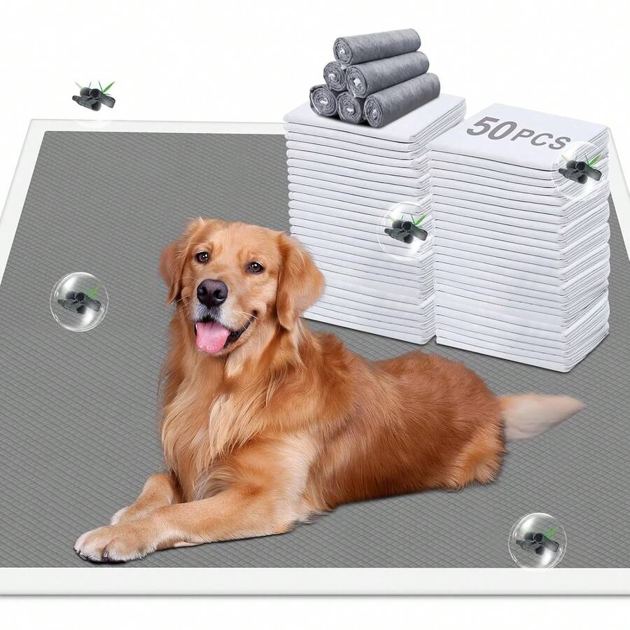 Pañales para Perro - 50Pcs Tapete de Carbono Entrenador para Perro 60*60cm - Almohadillas Desechables para Entrenamiento de Mascotas, Súper Absorbentes y Prueba de Fugas para Perros, Gatos - 1 - Ver 1