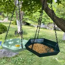 Polygonal Hanging Bird Bath - Two-In-One Feeder And Bath (Rust-Resistant Metal Frame) | Suitable For Parrots And Wild Birds | Garden Birdwatching Station | A Must-Have For Nature Lovers