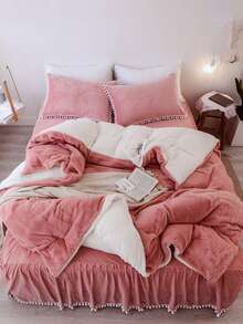 1 件柔软舒适的牛奶丝绒夏尔巴羊毛毯，适合卧室和客厅 - 粉色 - 查看 6