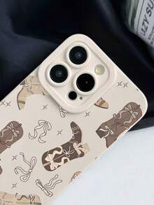 1pc Western Cowboy Arch Pattern White Pupil Phone Case Compatible With IPhone 17/17 Pro Max/16/15/14/13/12/11, Waterproof, Shockproof, Anti-Fall, Anti-Scratch For Apple Phones - Beige - View 4