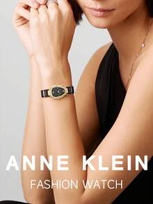Anne Klein Women's Black Ceramic Bracelet Watch Slim Analog Quartz Watch for Women with Crystal Oval Glossy Black Dial,Ladies' Elegant Wrist Watch with Adjustable Bracelet - 黑色 - 查看 2