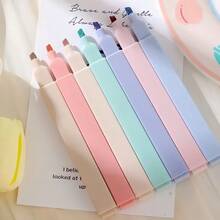 6/12pcs Random Color Muted Neon Highlighter Pens, Rich Color Vintage Style Bright Markers, Large Ink Capacity, Suitable For Students Back To School