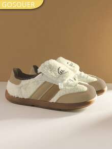 GOSOUER Damen Dicke Fleece Puffball Oberteil Sportschuhe Outdoor rutschfeste Gummisohle Schnee Baumwolle Lässig Schuhe mit warmer flauschiger Fütterung Reise Training Thermoschuhe Sneaker für Winter und Herbst Saison