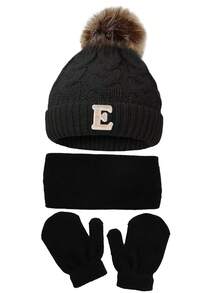 冬季针织帽、手套和围巾四件套，保暖手套和针织帽，男女通用，新年和情人节完美礼物，保暖户外旅行针织帽，冬季配饰，冬季服装 - 黑色 - 查看 9