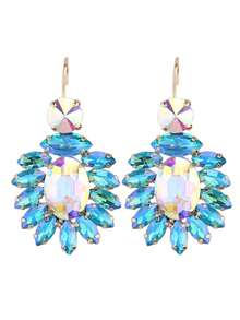 sehuoran 1 Pair Luxury French Style Hook Earrings, High-Quality Green Glass Gemstone, Elegant Western Style, Rhinestone Decor Women's Dangle Earrings - Style 1 - View 17