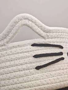 1 pieza Cesta de almacenamiento de escritorio de cuerda de algodón con diseño de gato de dibujos animados, cesta de almacenamiento de juguetes y decoración del hogar estilo Ins, cesta de almacenamiento de cosméticos para dormitorio, adecuada para almacenamiento de regalos para niños, almacenamiento de juguetes y snacks para mascotas, adecuada para decoración de regalos navideños