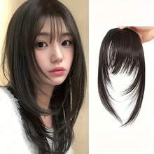 合成夹式刘海，带鬓角，直刘海，带鬓角，适合女士金发黑发饰，6英寸混色