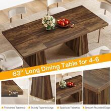 LITTLE TREE Black Dining Table For 4-6, 63-Inch Modern Kitchen Table With Sturdy Tapered Wood Legs, Rectangular Dinner Table With Large Tabletop For Dining Room, Kitchen, Living Room - 深棕色 - 查看 5