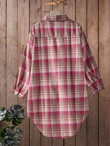 Plus Size Women's Plaid Shirt - Stylish Button-Down Lapel Collar Long Sleeve Tunic, Versatile Mid-Length Blouse For Women