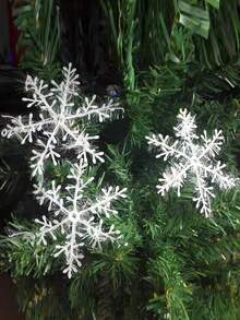 12 件圣诞雪花挂饰、圣诞树装饰、塑料闪光雪花装饰、室内冬季装饰、白色闪亮雪花挂饰，适合圣诞派对 - 彩色 - 查看 8