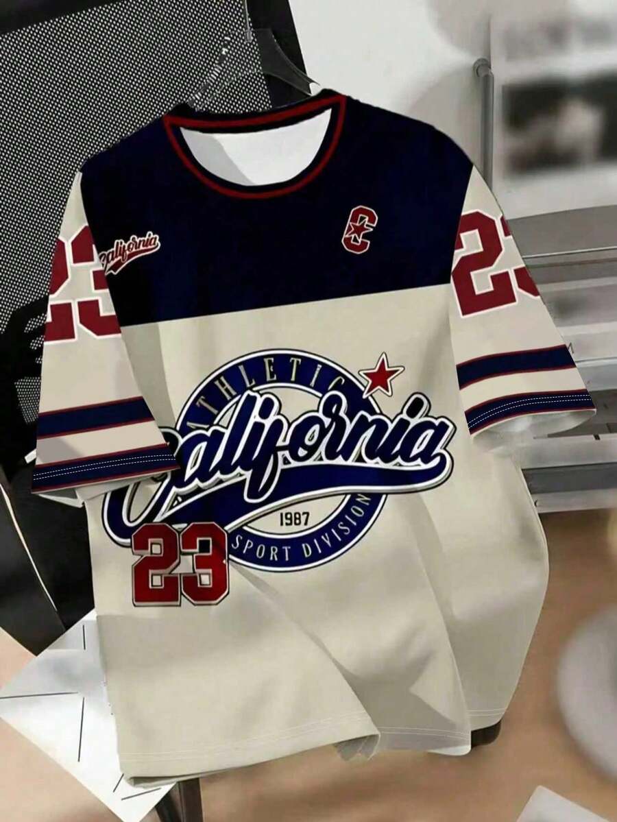 Plus Size Men's Short Sleeve T-Shirt, Sports Jersey #23, Casual Summer Wear