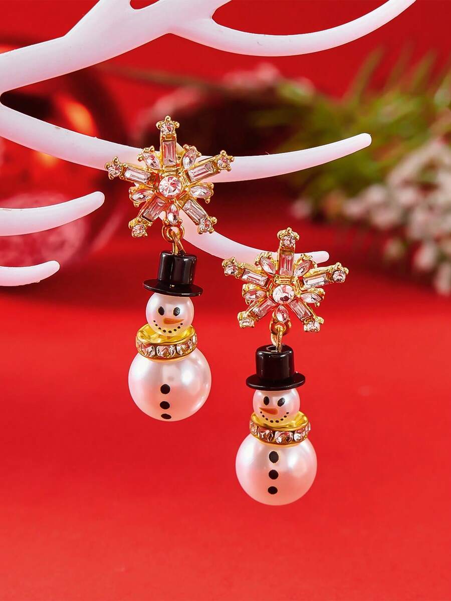 زوج من أقراط النساء ذات تصميم قلادة الثلج والخرز المرصع بالزركونيا البلورية، ديكور عيد الميلاد الأنيق، هدية مثالية لزوجة، صديقة، عائلة، أم، أخت