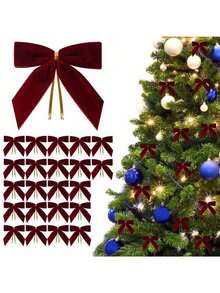 12/24 pièces Petits nœuds de Noël en velours Ornement mignon et doux Décorations de Noël Convient pour sapin de Noël, couronne, emballage cadeau, artisanat DIY, mariage, fête, sacs à friandises, décoration de la maison, décorations de Noël, décoration de chambre d'hiver