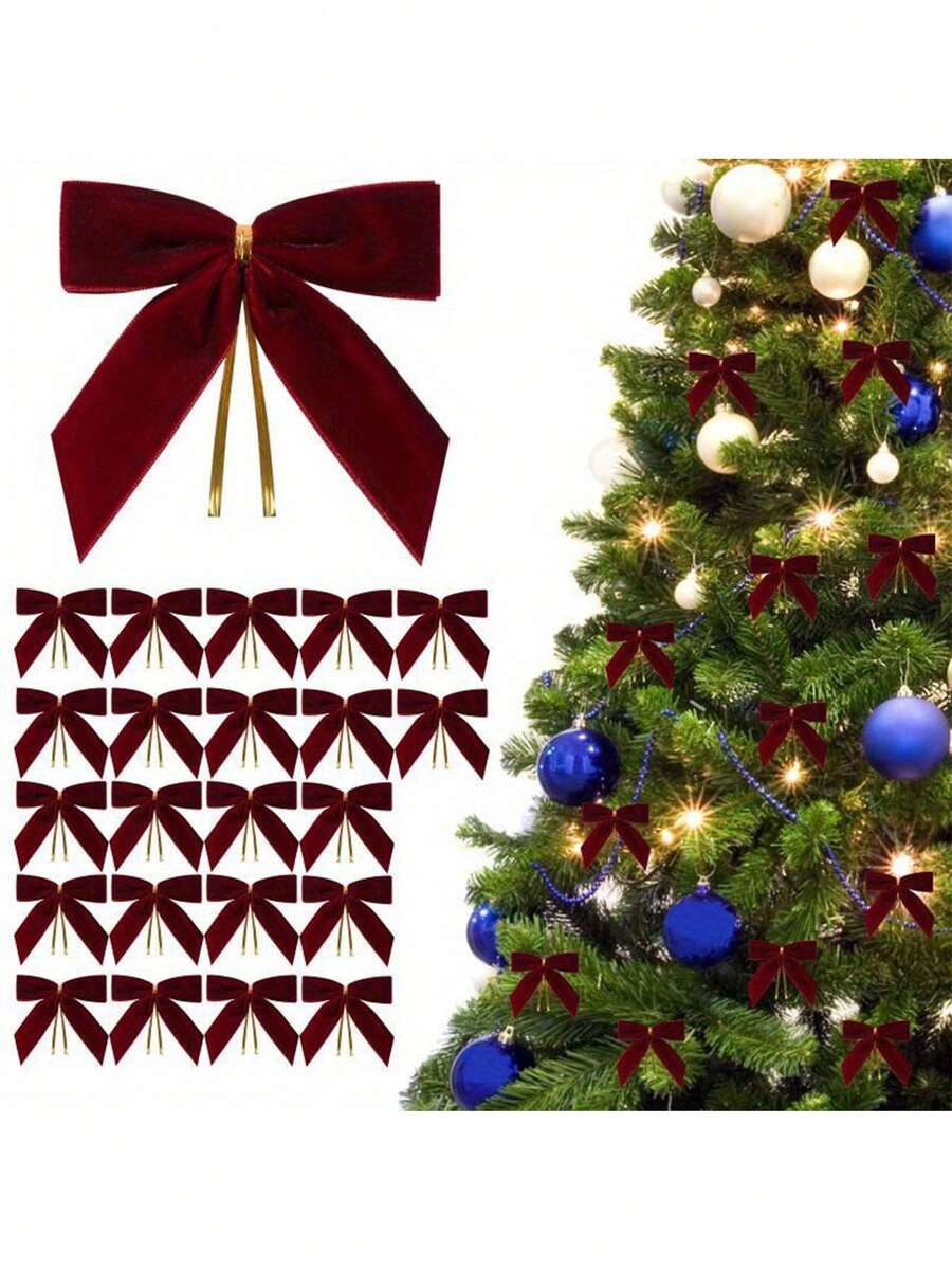 12/24 pièces Petits nœuds de Noël en velours Ornement mignon et doux Décorations de Noël Convient pour sapin de Noël, couronne, emballage cadeau, artisanat DIY, mariage, fête, sacs à friandises, décoration de la maison, décorations de Noël, décoration de chambre d'hiver