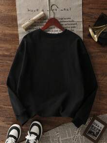 女装秋冬新款简约INS字母圣诞圣诞老人印花街头休闲圆领时尚百搭卫衣 - 黑色 - 查看 3