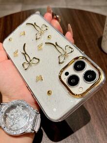 Funda de teléfono a prueba de golpes con lazo 3D metálico, estilo lindo de niña, compatible con iPhone 17/16/15 Pro Max, 14 Pro, 11, 15 Pro, 12 Pro, 13 Pro Max