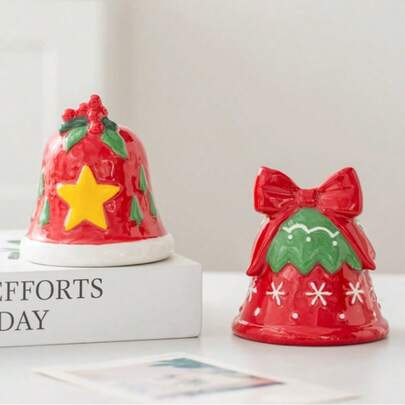 1 peça porta-velas em formato de sino estilo americano, porta-velas decorativo de cerâmica com padrão de borboleta e estrela de Natal, decoração de mesa para hall de entrada, decoração de mesa de centro de Natal para sala de jantar