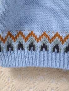 Infant Wave Pattern Solid Color Knit Pullover Sweater - Blue - View 6