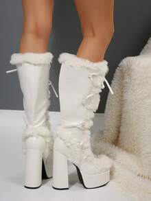 FVPFVP Botas de nieve inspiradas en la cultura Y2K del milenio, botas altas con cordones de cuero de PU y piel, tacón grueso, suela gruesa y estilo gótico