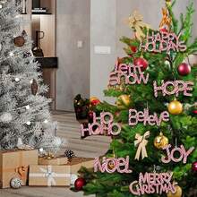 8Pcs Christmas Wood Word Cutout Signs Candy Striped Letter Signs Christmas Tree Hanging Ornaments with Rope - Rosa - Ver 8