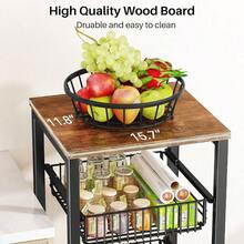 Fruit Basket Vegetable Stand Kitchen Pantry, Pull Out Metal Wire Basket With Wood Top Fruit Vegetable Onions Potatoes Snacks - 11.8"D X 15.7"W X 33.7"H - View 8