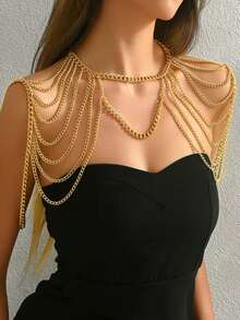 1pc Elegant Luxury Chain Necklace Shoulder Strap, Suitable For Women In Any Occasion - Gold - View 3