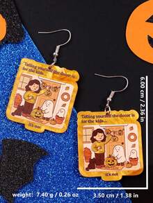 1 Pair Unique Acrylic Cartoon Text Earrings, Funny & Quirky Design, Suitable For Halloween, Daily Wear, Holiday Party Jewelry