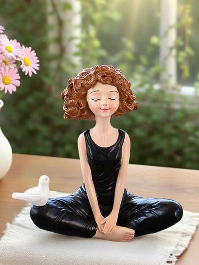 1/2/3PCS Resin Black-Dressed Girl Figurine Sitting Cross-Legged, Home Living Room Display Cabinet Decoration Gift.Perfect Christmas Gift For Lovers, Parents And Friends