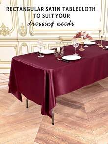 1/2 件 145*260cm/145*180cm/145*320cm 酒红色长方形缎面桌布，光滑面料，适合婚礼、餐桌装饰、圣诞主题活动 - 酒紅色 - 查看 4
