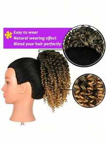 Fashion Short Curly Ponytail, 12 Inch Natural Drawstring, 2 Clips, Synthetic Fiber African Women Style - 彩色 - 查看 7