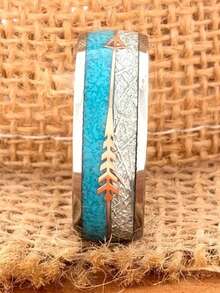 1 pieza Clip de corbata de acero con textura de madera plateada y azul claro + flecha de seda, adecuado para uso casual de hombres y como regalo