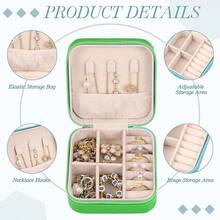 Pequeño joyero, organizador de joyas de viaje de 10x10x5 cm, joyero portátil con compartimentos, puede almacenar anillos, aretes, collares (azul cielo) (12 piezas) - verde - Ver 6