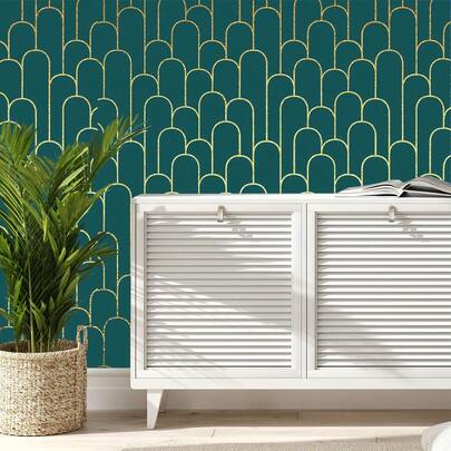 A Roll Of Mint Green Roman Arch Peel Off Adhesive Wallpaper, Modern Luxury Style Sticker, Removable Wallpaper, Suitable For Bedroom, Living Room Home Decoration, Wardrobe Renovation