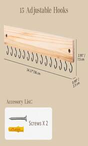 Lolalet Wooden Necklace Holder For Wall With 15 Hooks, Necklaces Hanger Easy Install Wall Mount Necklace Organizer, Jewelry Hangers For Chains, Bracelets, Earrings -Brown