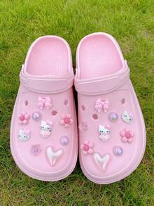 18 Peças Encantos de Sapato em Resina ABS Rosa (Gato, Coração, Laço, Contas Rosas, Estrela, Flor de 5 Pétalas), Decorações DIY, Adequado para Sandálias, Chinelos, Sapatos Perfurados, Sandálias e Bolsas de Praia de Mulheres, Clipes de Sapato Multifuncionais - Presente Perfeito para Feriados, Festas e Ocasiões Especiais